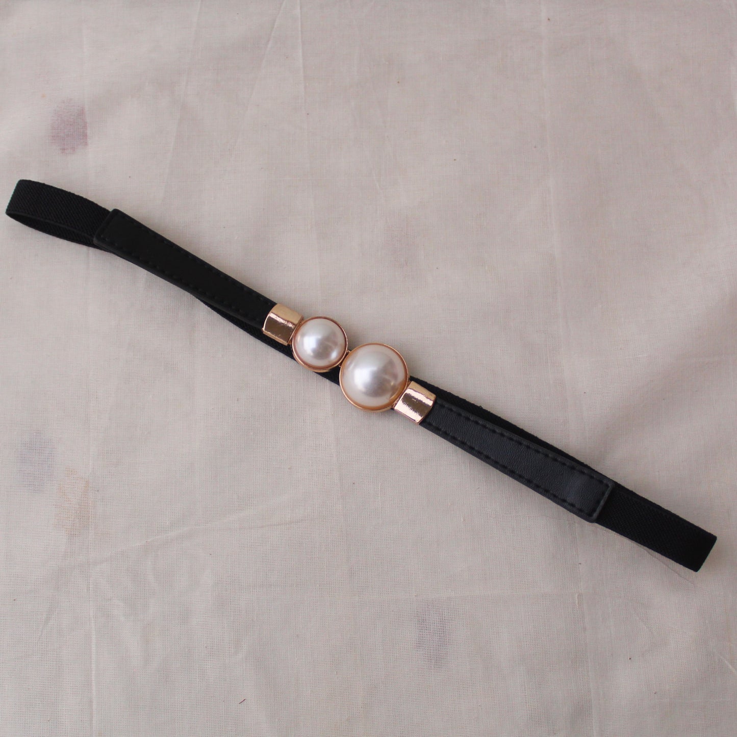 Elegant Pearl Studded Black Waist-belt