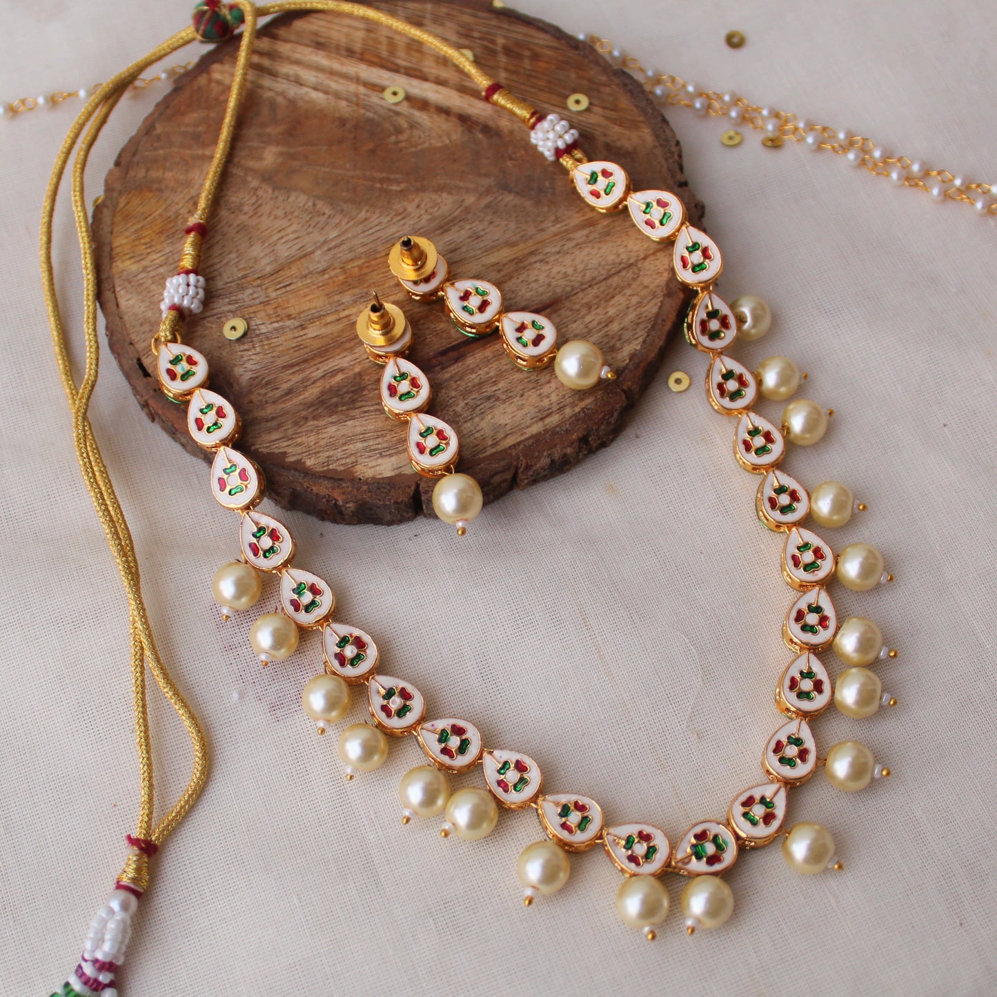 Timeless Kundan Necklace Set With Pearls Work