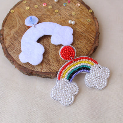Vibrant Rainbow Design Colourful Beaded  Earrings
