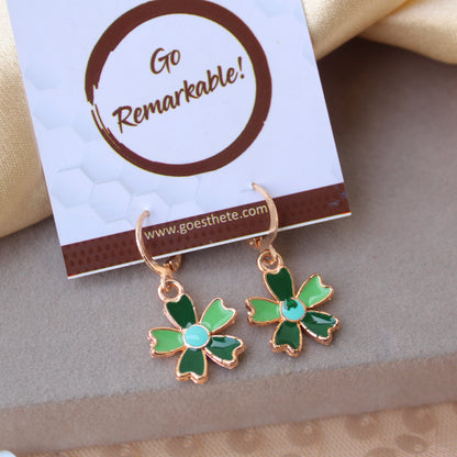 Mini Hoop Earrings With Pretty Flower Charms