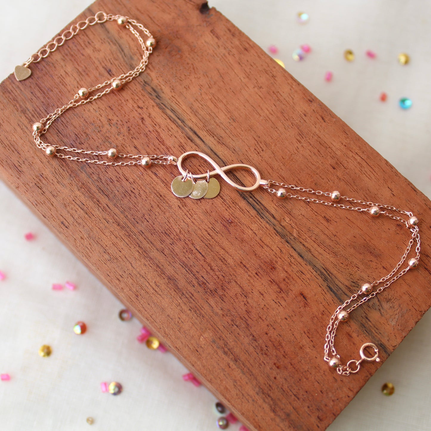 92.5 Pure Silver Rose Gold Infinity Anklet