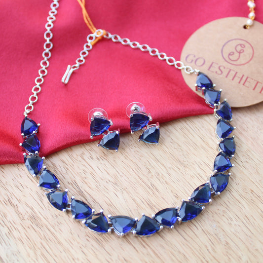 Navy Blue CZ Diamonds Designer Necklace Set