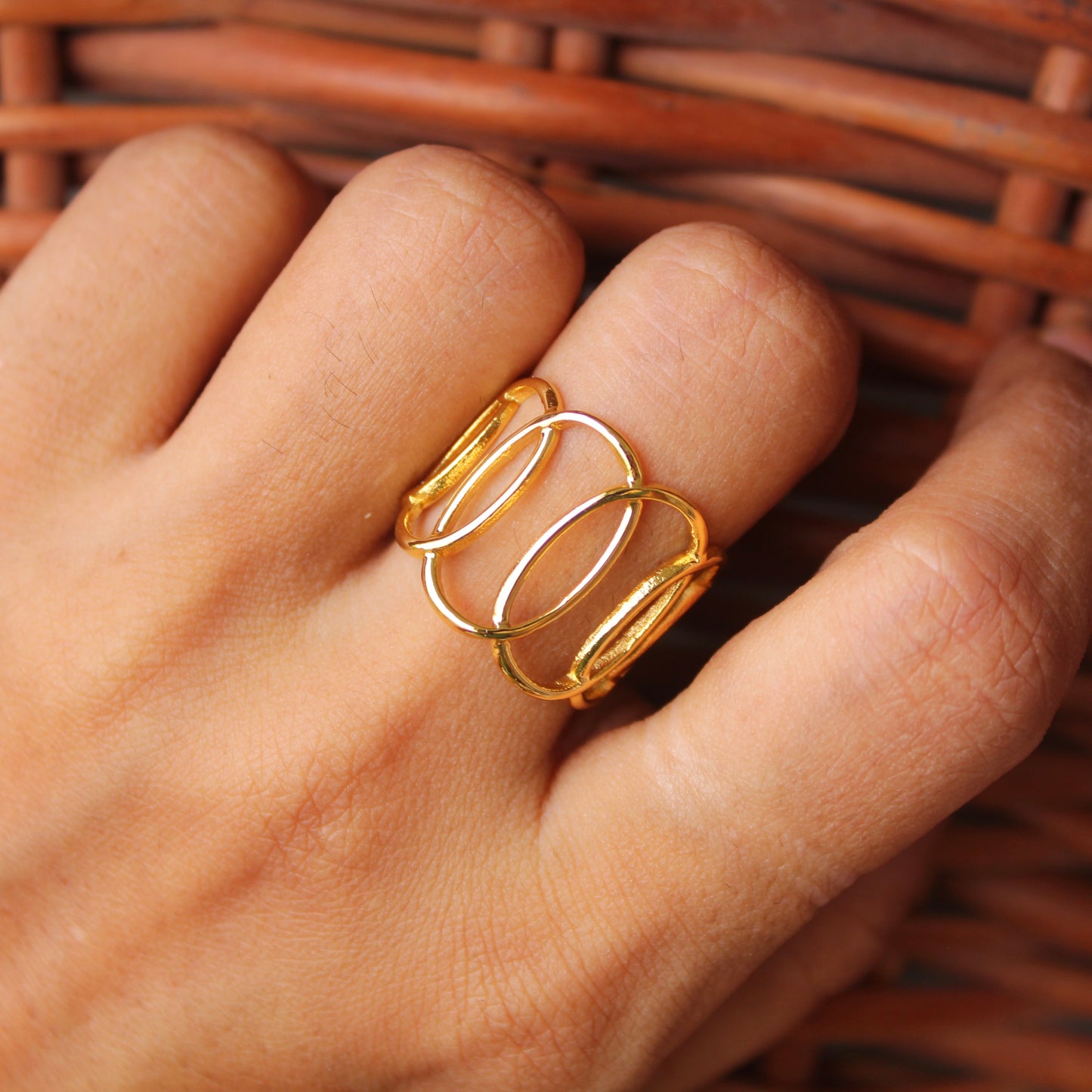 Golden Anti-Tarnish Designer Adjustable Ring