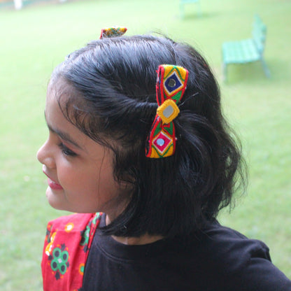 Cute Kutch Embroidery Bow Hair Clip (One Pair)