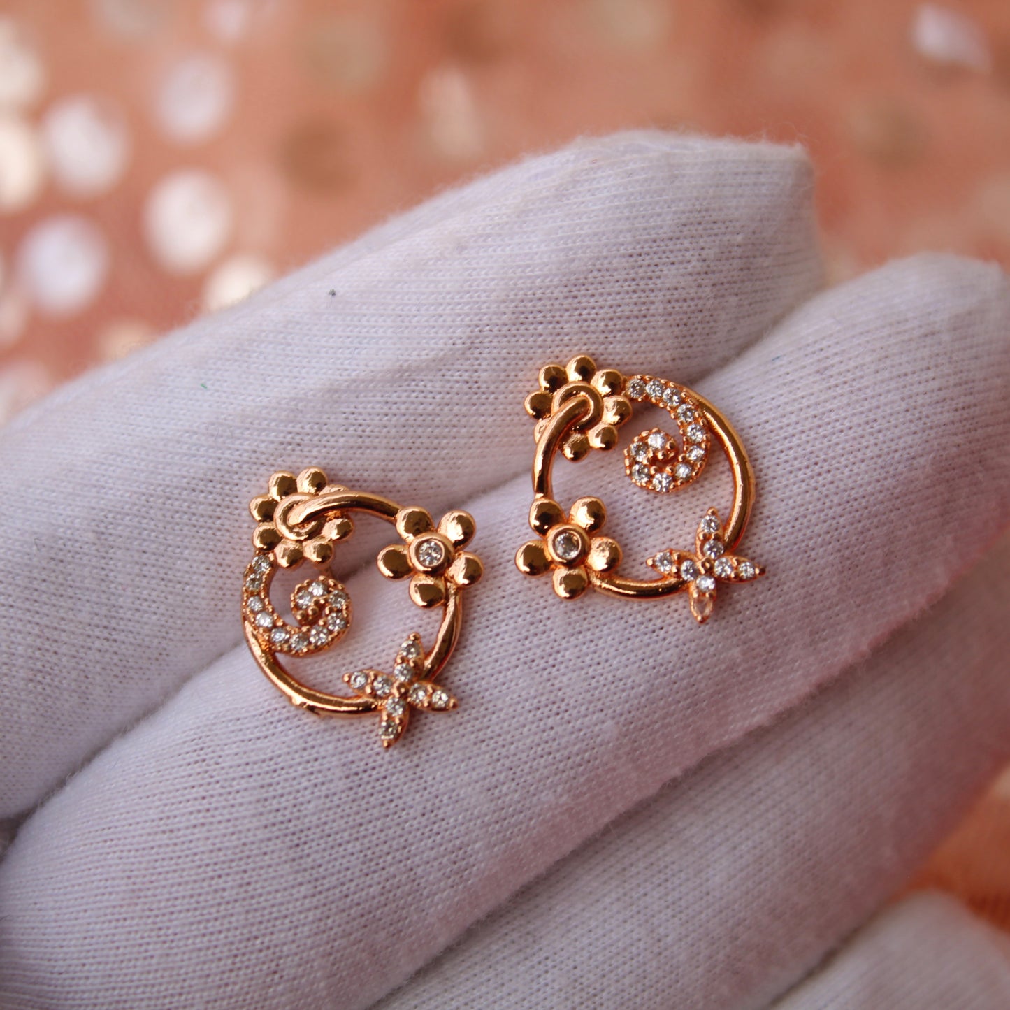 Rose Gold AD Diamonds Studs Earrings