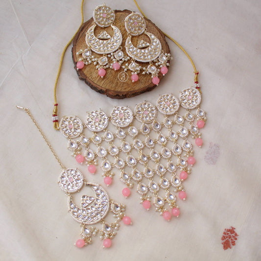 Pretty Pink Aad Necklace Set With Tika