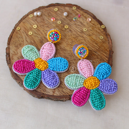 Colourful Beaded Flower Handmade Earrings