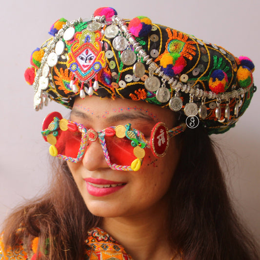 Black & Multi-Coloured Unisex Pagadi/Topi
