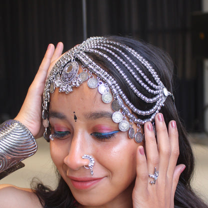 Oxidised Silver Multi Layered Statement Damini Tika
