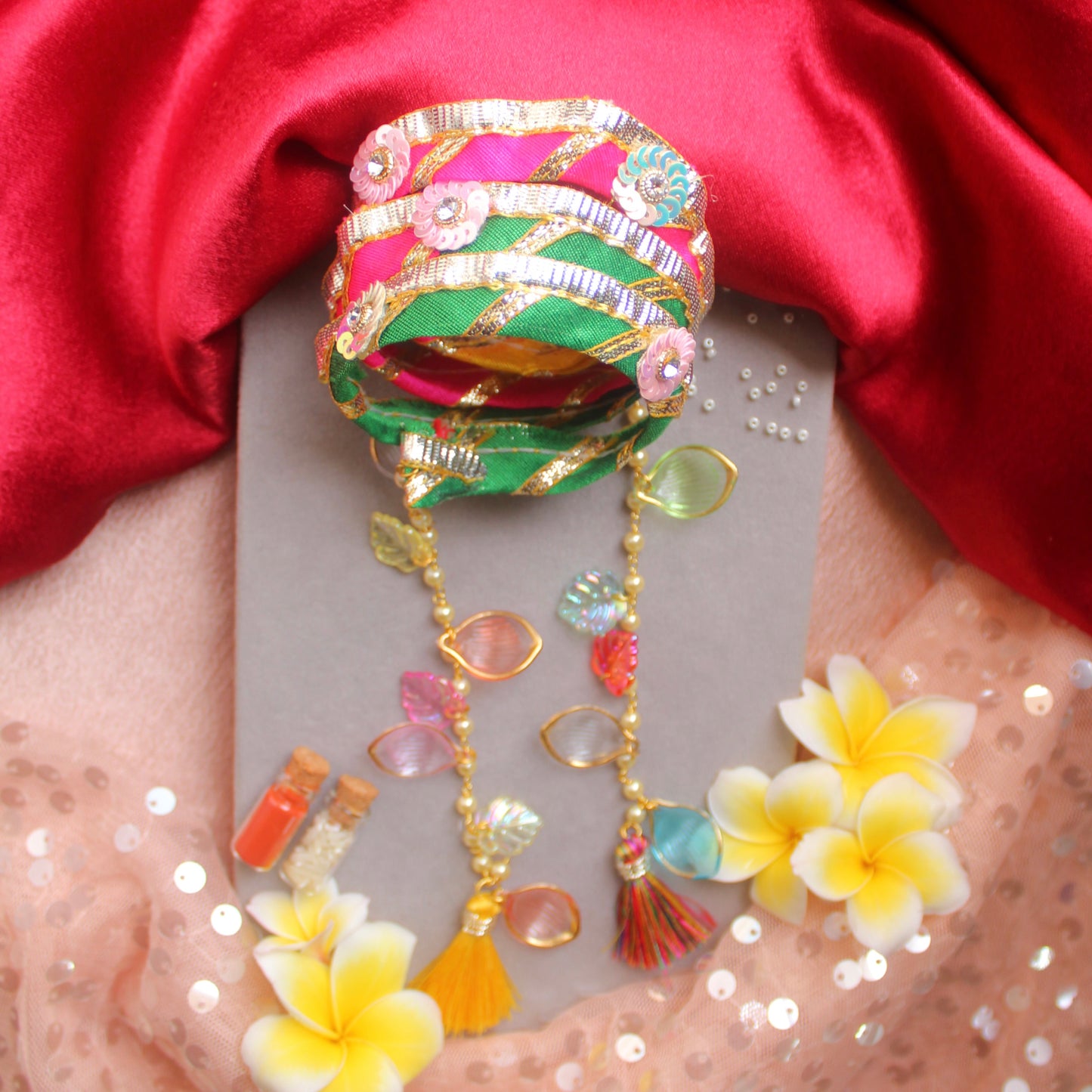 Designer Kundan Bhaiya-Bhabhi Rakhi with Lumba Bracelet