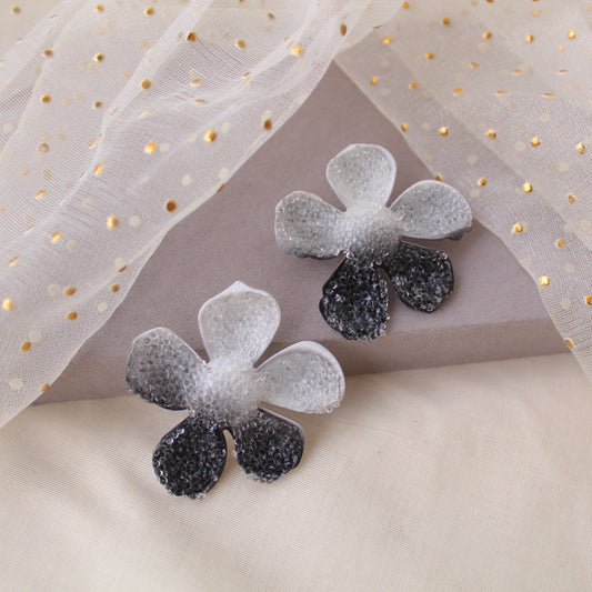 Stunning Black & White Big Floral Earrings