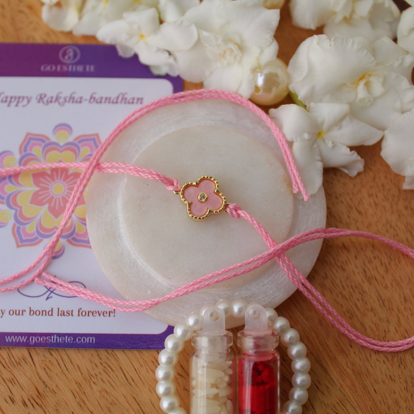 Cute Mini Mother-in-Pearl Charm Rakhi