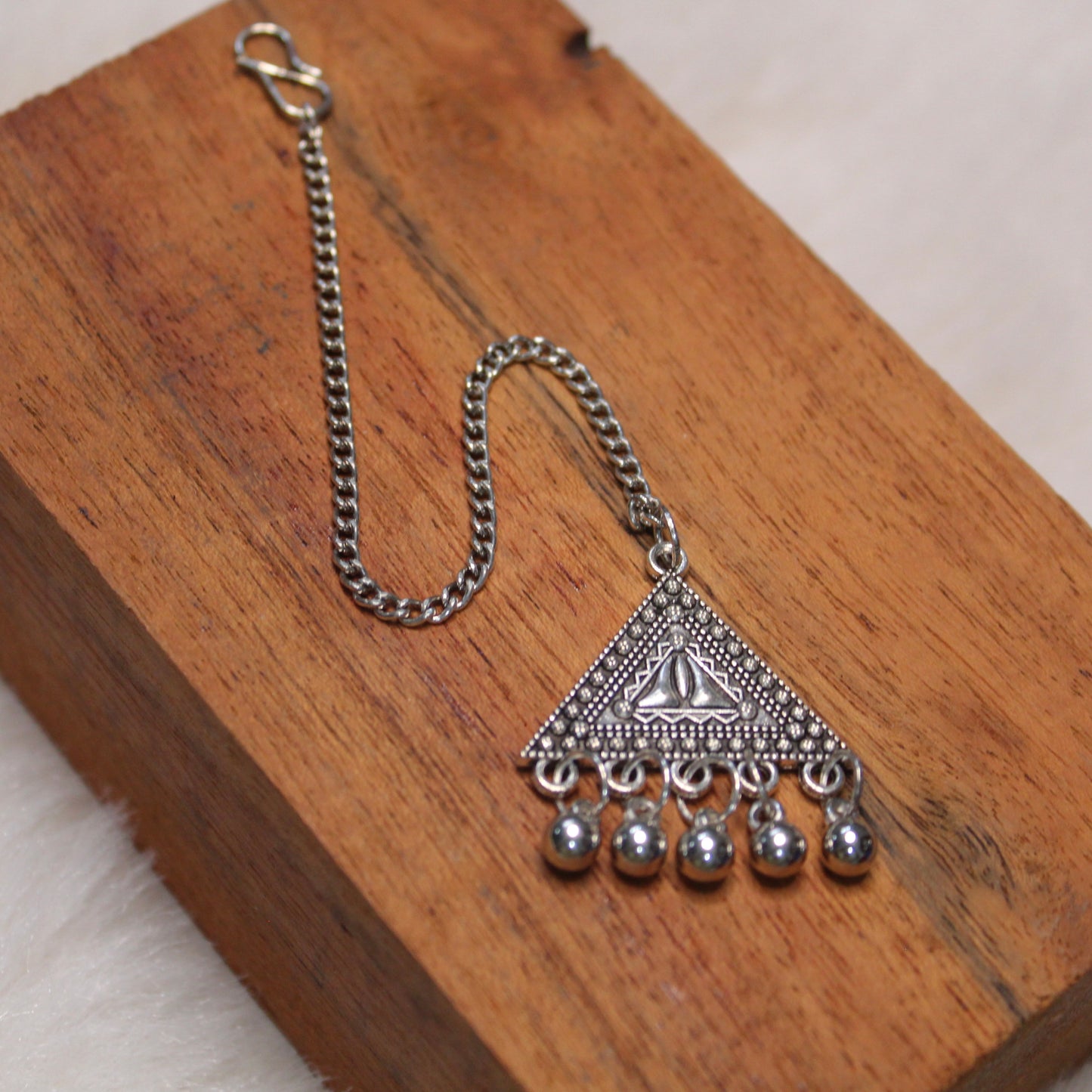 Unique Triangle Shape Oxidised Silver Tika