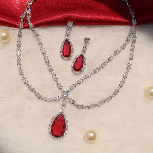 Ruby Stone & Cz Diamonds Work Designer Necklace Set