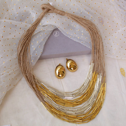 Exclusive Jute Necklace With Dual Tone Brass Beads