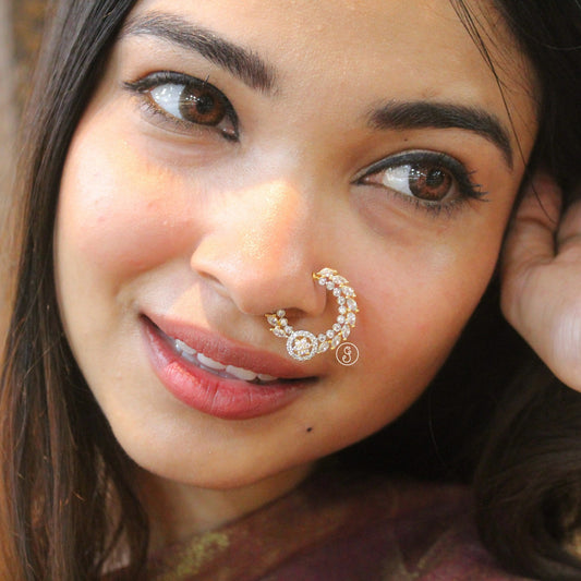 CZ Diamond Non-Piercing Press-On Nath (Golden & Silver)