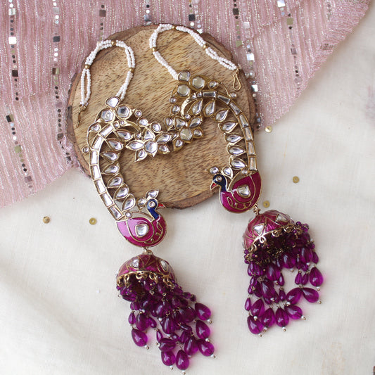 Purple Peacock Jhumki With Earcuff