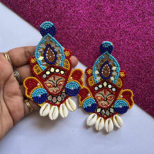 Divine Maa Durga Colourful Beads & Shells Earrings