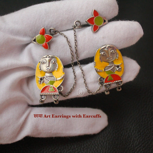 Traditional ‘Chhaya’ Art Earrings With Earcuffs