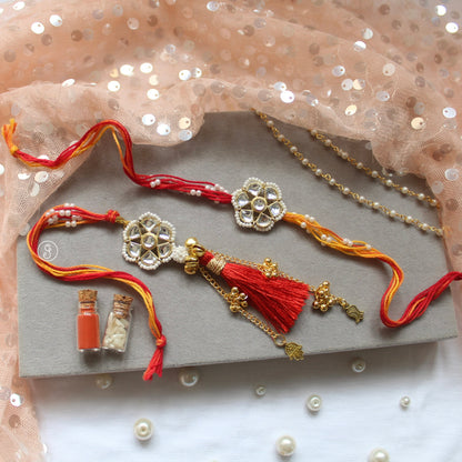 Traditional Kundan Bhai & Bhabhi Rakhi Set with Detachable Lumba