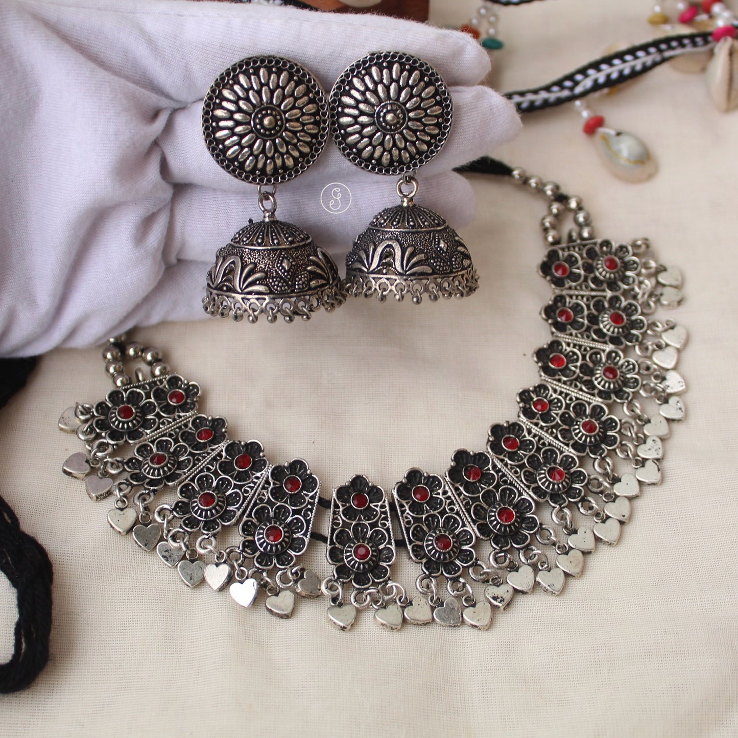 Lovely Oxidised Silver Choker Set