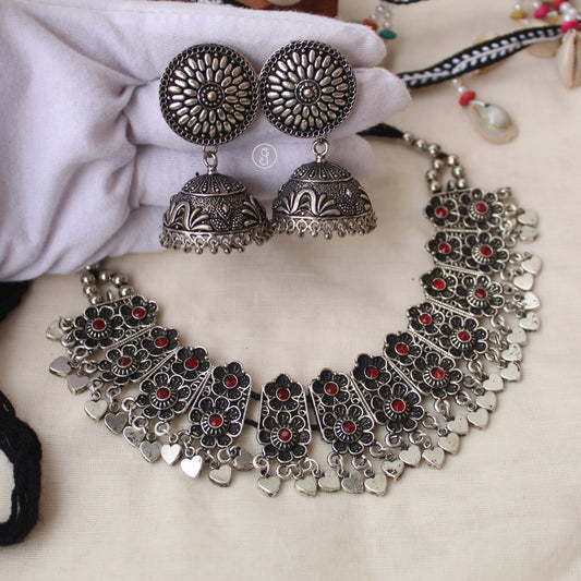 Lovely Oxidised Silver Choker Set