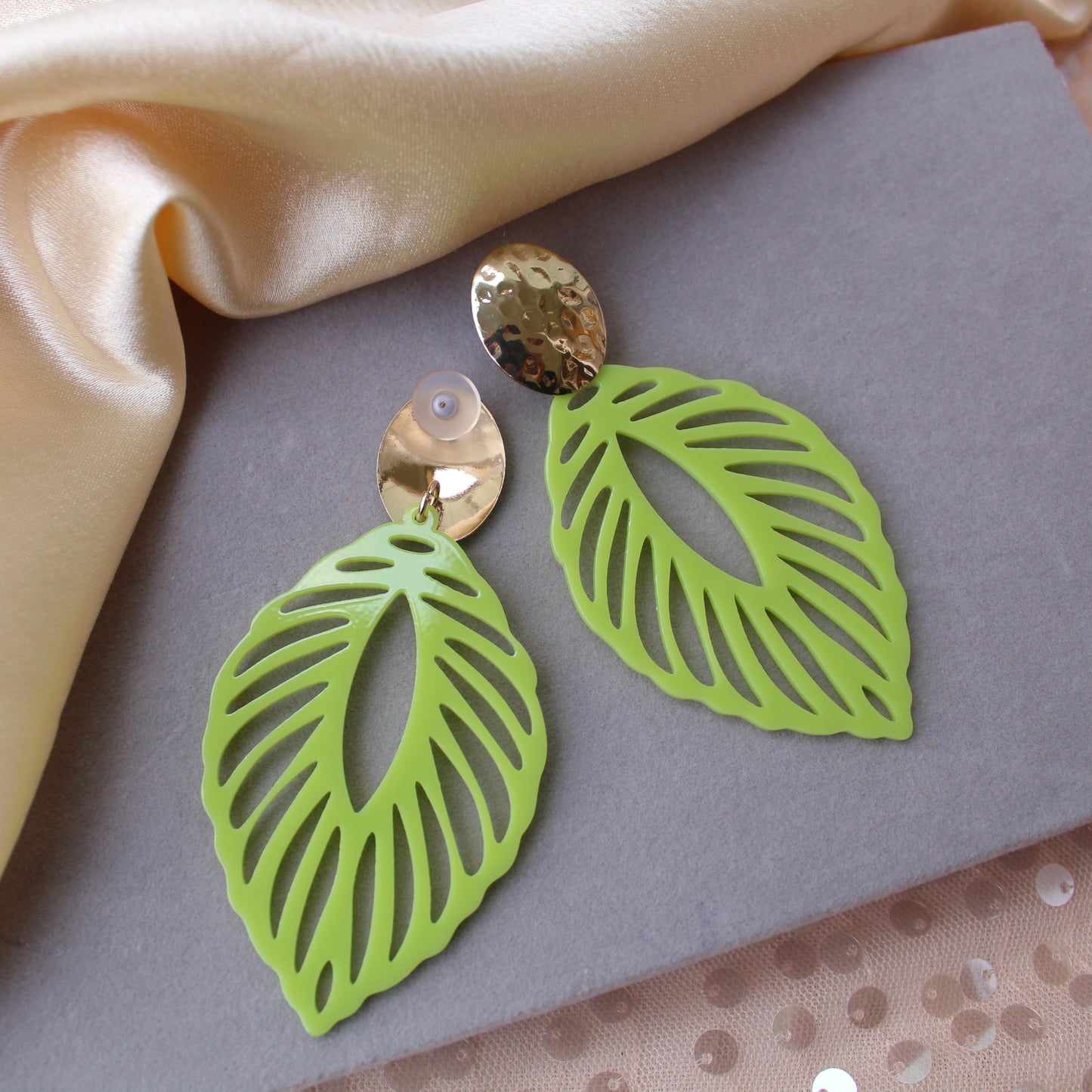 Green Long Yet Lightweight Leafy Earrings