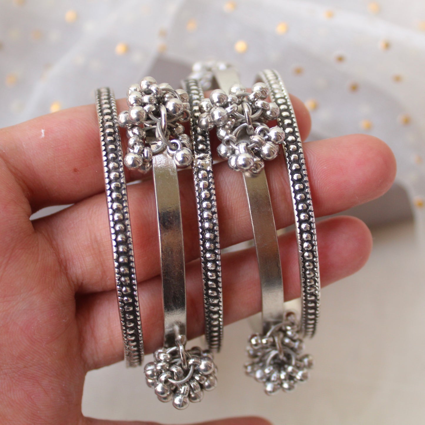 Oxidised Silver Set of 5 Bangles (Size 2.2-2.4)