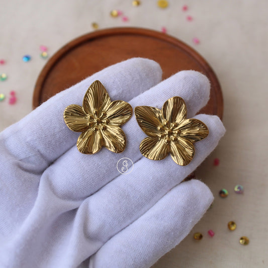 Golden Flower Design Anti Tarnish Studs