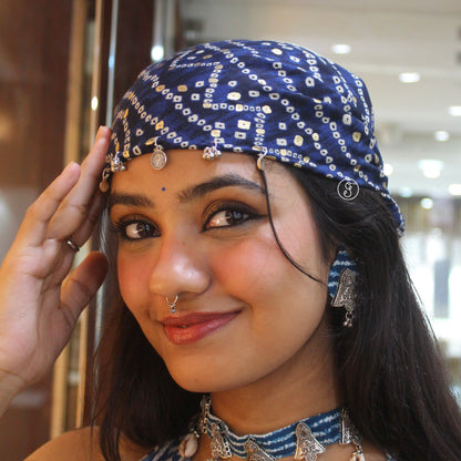 Blue Bandhani Print Bandana with Shell Detailing