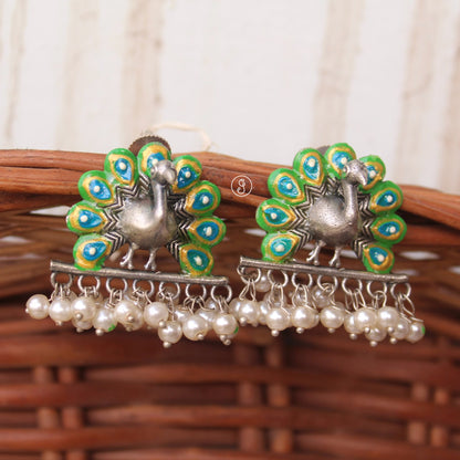 3D Peacock Design Green Colour Studs