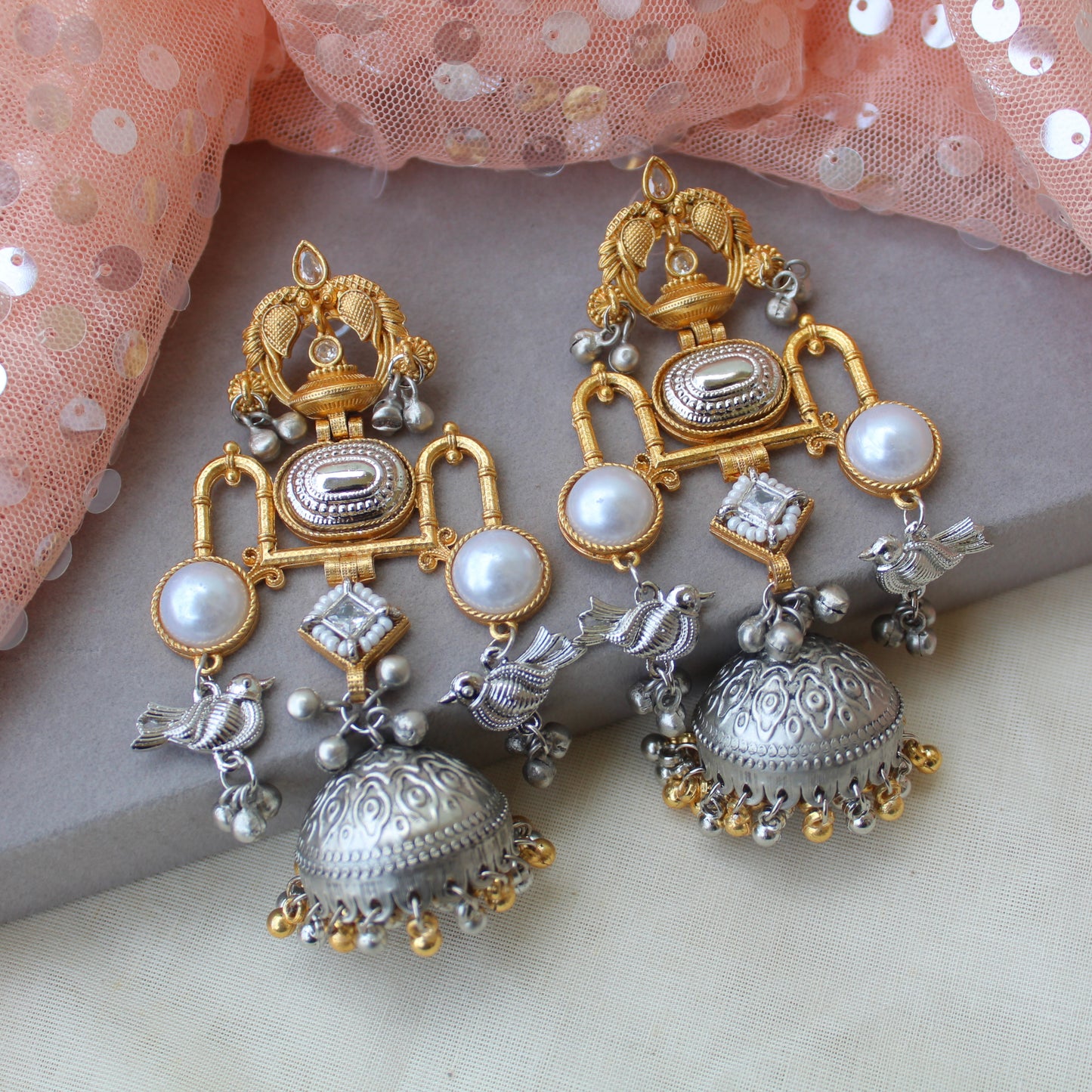 Fusion Dual Tone Long Jhumki Earrings