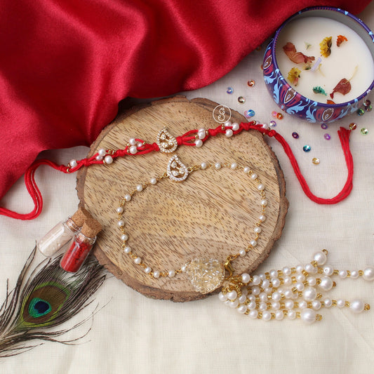 Gold Plated AD Rakhi Pair for Bhai & Bhabhi