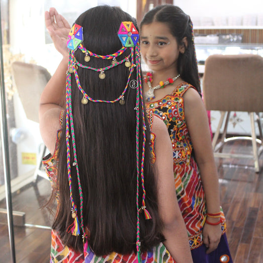 Multicoloured Double Brooch Headpiece with Silk Braids