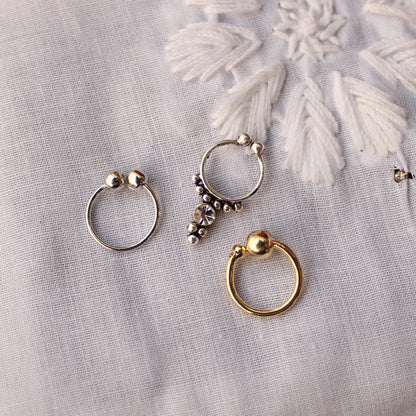 (Set of 3)Golden, Silver & Oxidised Silver Nose-Ring