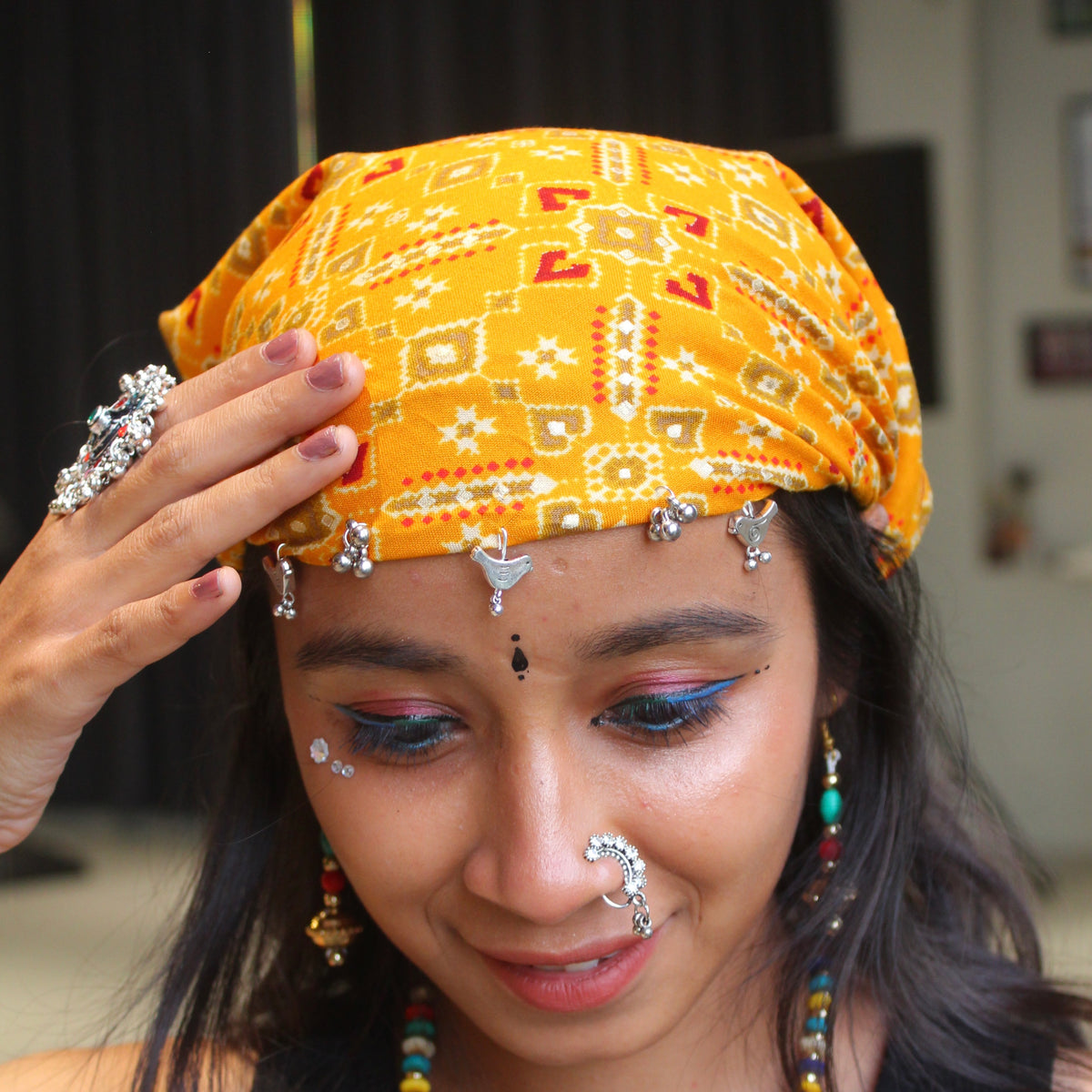 Yellow Printed Bandana With Beautiful Detailing