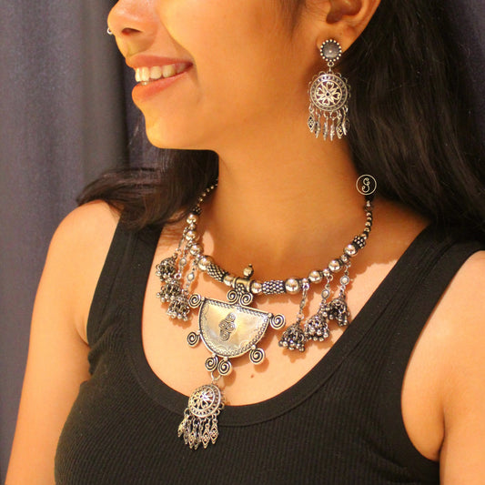 Oxidised Silver Afghani Choker Set