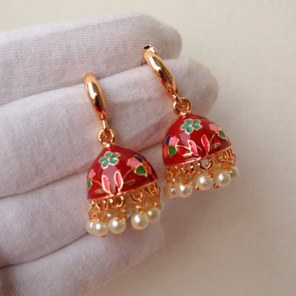 Maroon Meenakari Jhumki