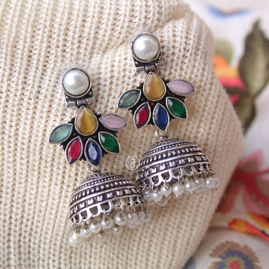 Classic Design Multicolour Oxidised Jhumki