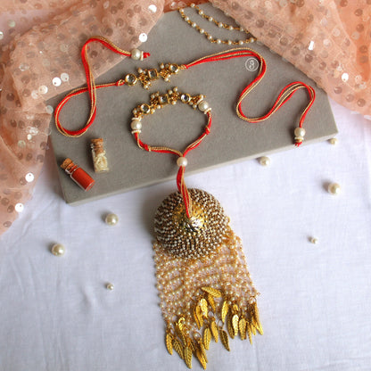 Traditional Kundan Rakhi with Elegant Kaleera Lumba