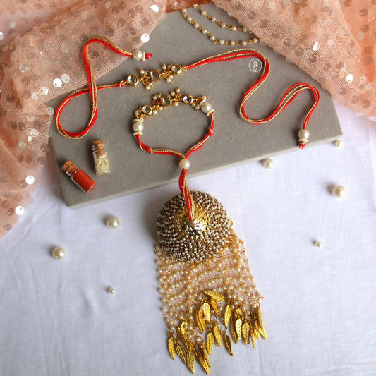 Traditional Kundan Rakhi with Elegant Kaleera Lumba