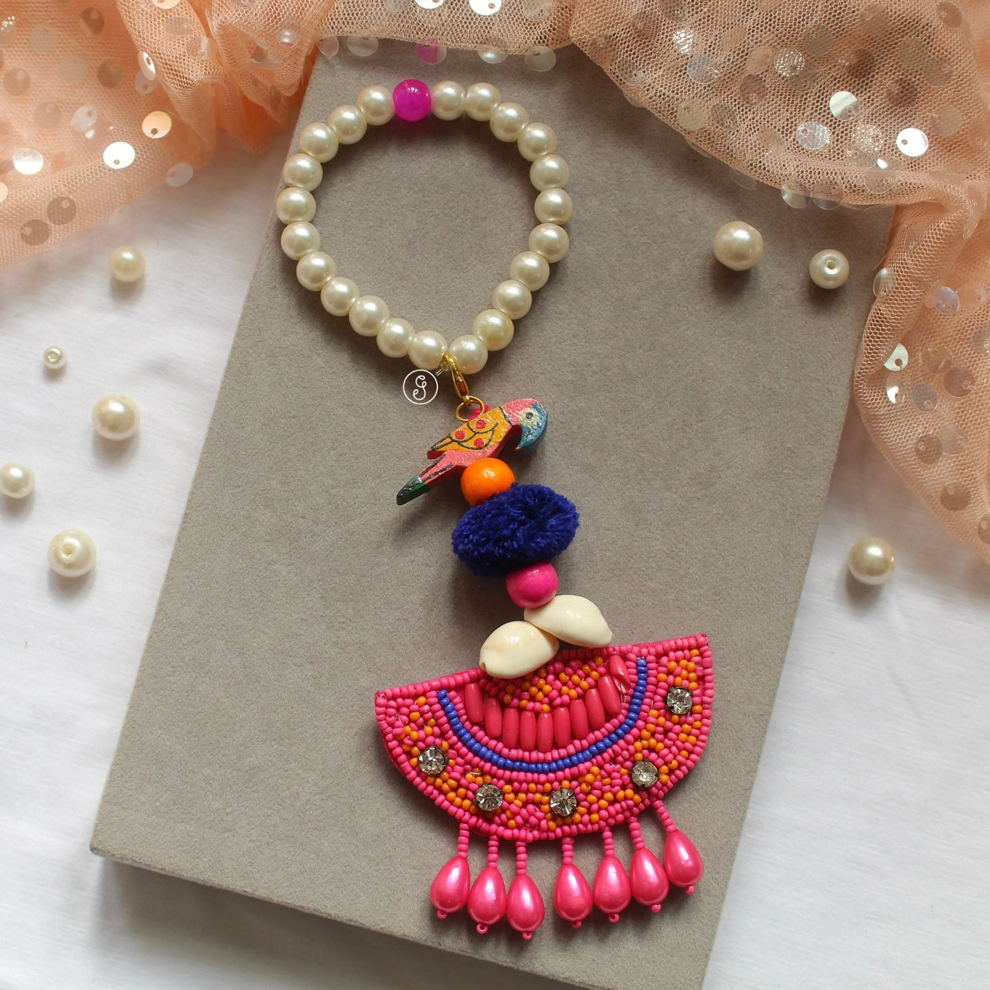 Stretchable Pearl Bracelet with Boho Detachable Charm