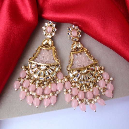Baby Pink long Yet Lightweight Ethnic Earrings
