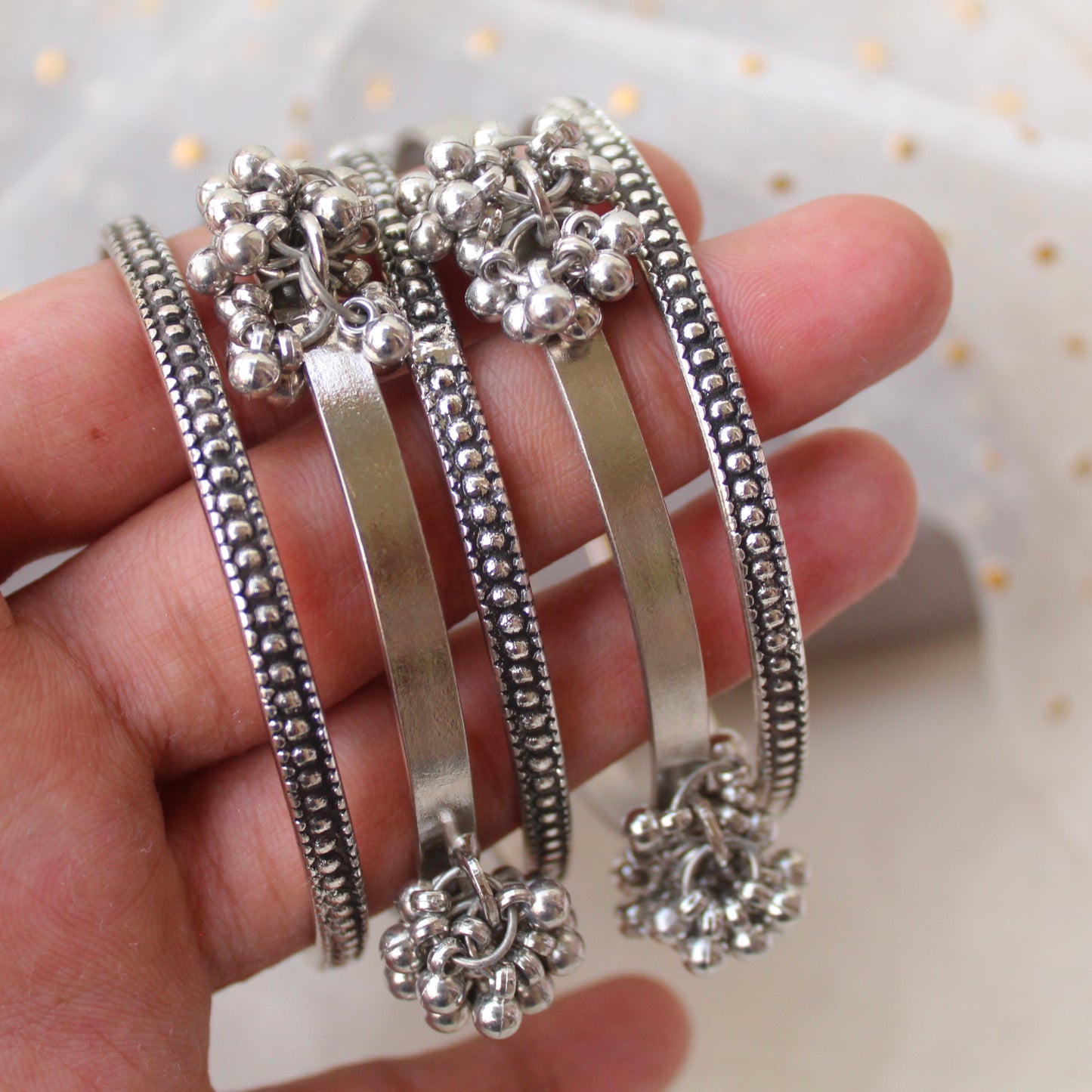 Oxidised Silver Set of 5 Bangles (Size 2.2-2.4)