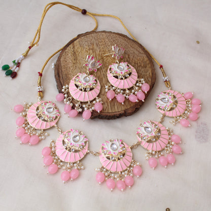 Beautiful Baby Pink Lotus Design Necklace Set