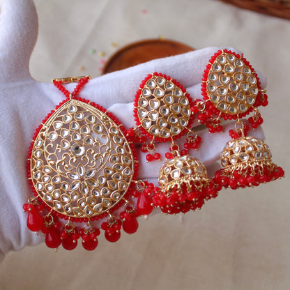 Premium Red Maangtika & Jhumki Set