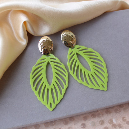 Green Long Yet Lightweight Leafy Earrings