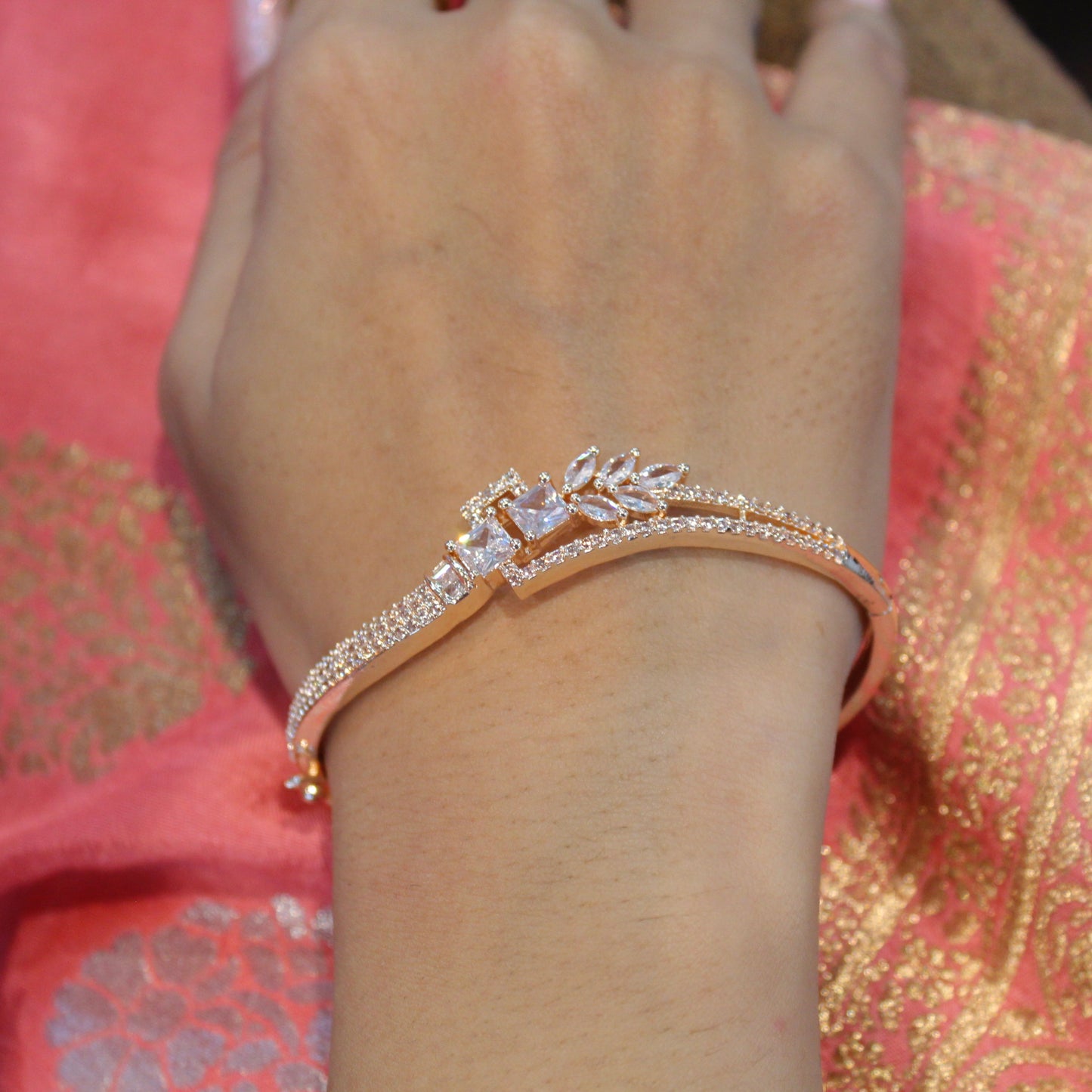 Classy Rose Gold Toned CZ Diamonds Bracelet