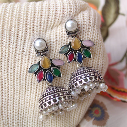 Classic Design Multicolour Oxidised Jhumki