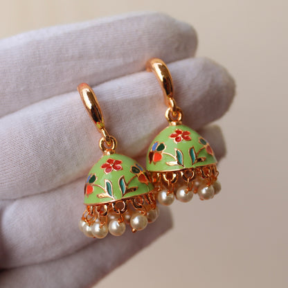 Mint Green Meenakari Jhumki